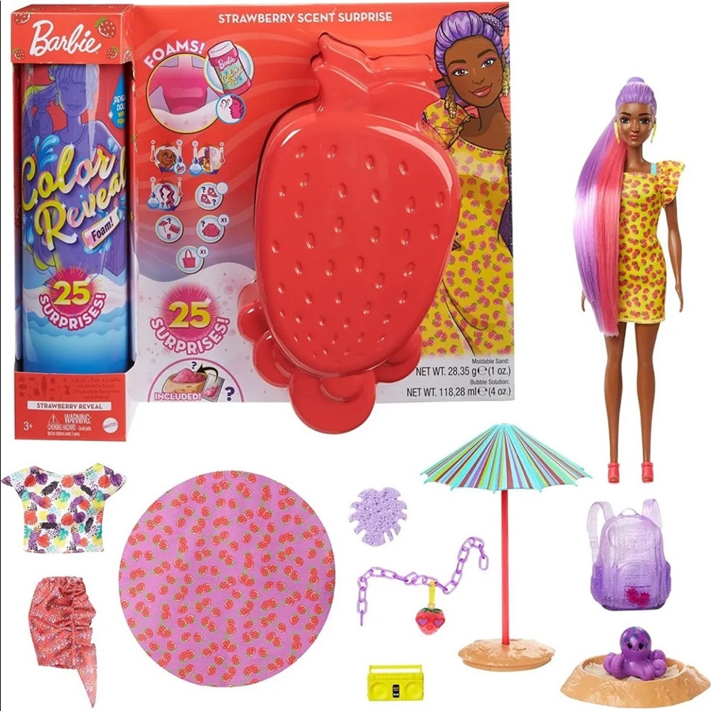 Barbie Colour Reveal With Foam Strawberry, Doll Surprise Dress And Accessories